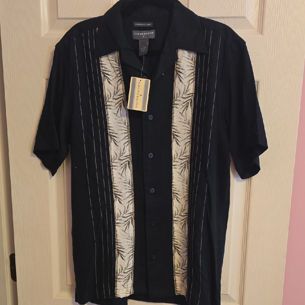 Saddlebred‎ Black and Cream Casual Button-Down Shirt
